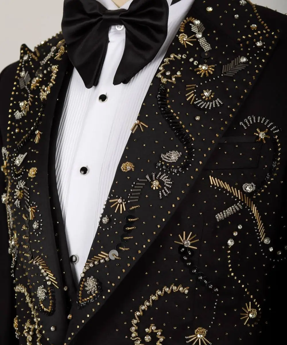 Men's 2 Piece Stoned Black Tuxedo Suit — photograph 2