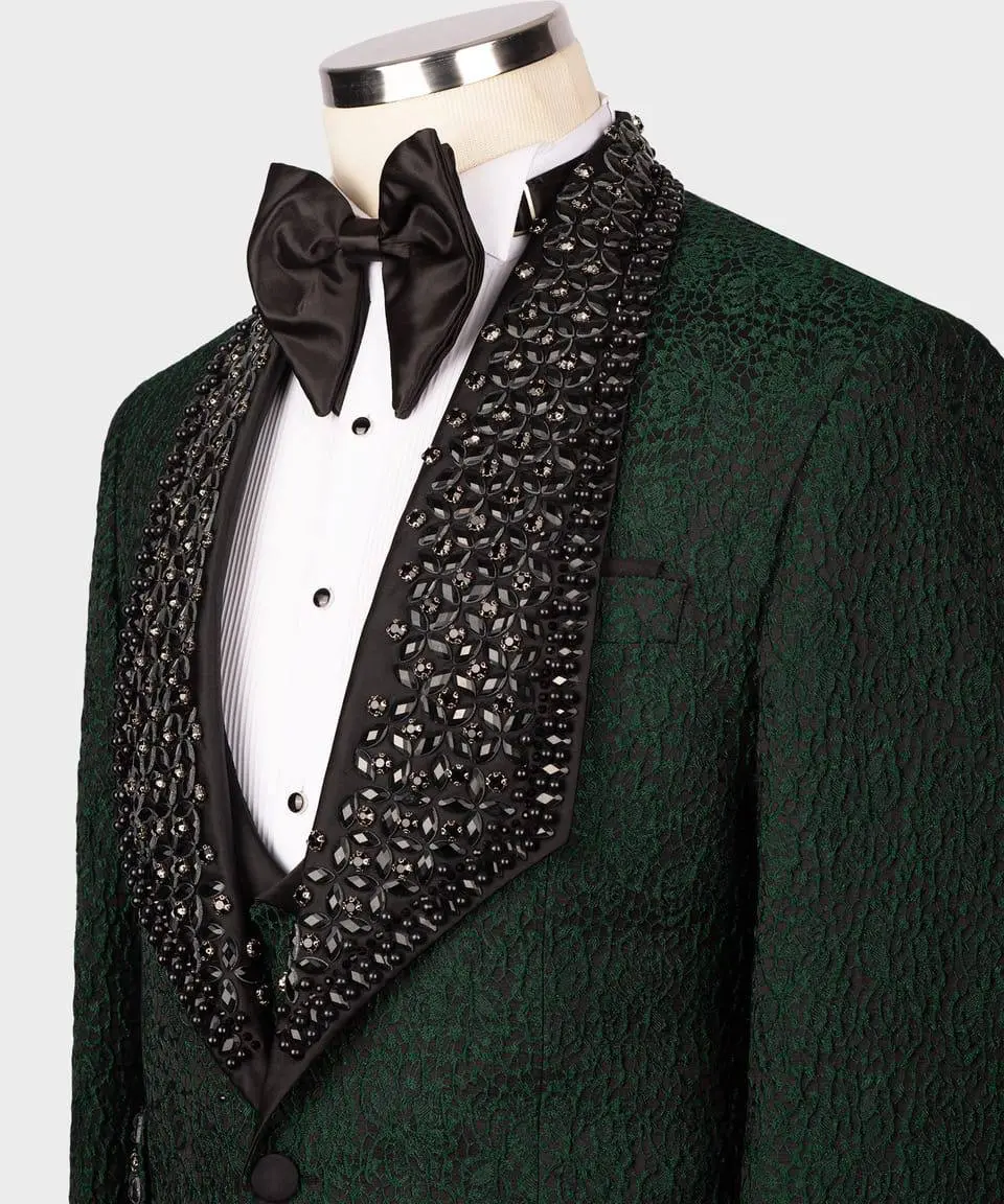 Men's 3 Piece Stone Stitched Navy/Gold Tuxedo — photograph 13