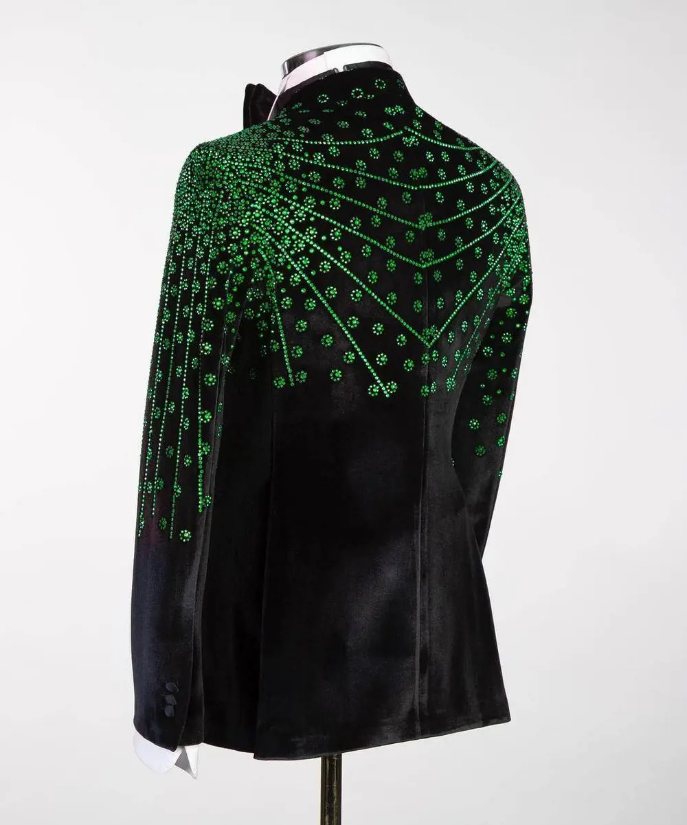 Black Velvet Tuxedo, Green Rhinestone, Double-Breasted — photograph 5