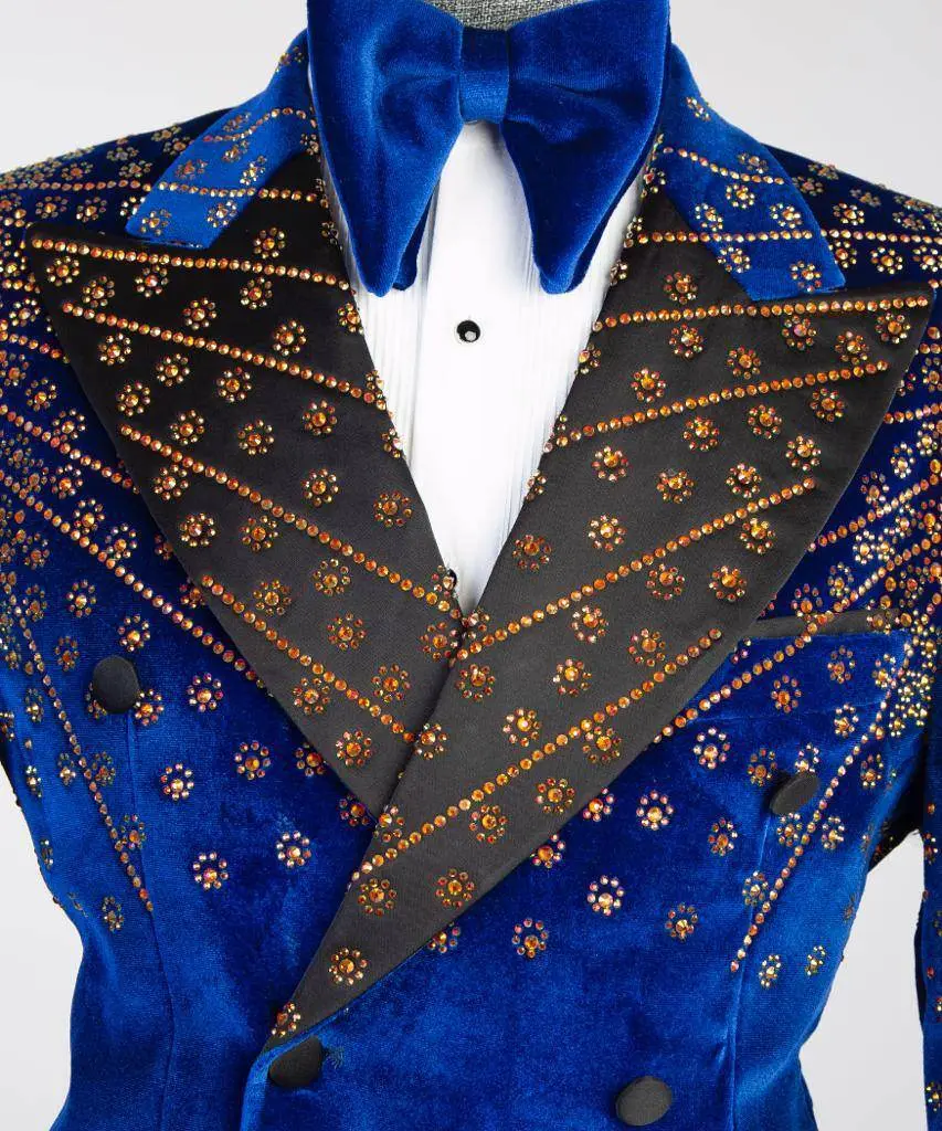 Blue Velvet Tuxedo, Gold Rhinestone, Double-Breasted — photograph 4