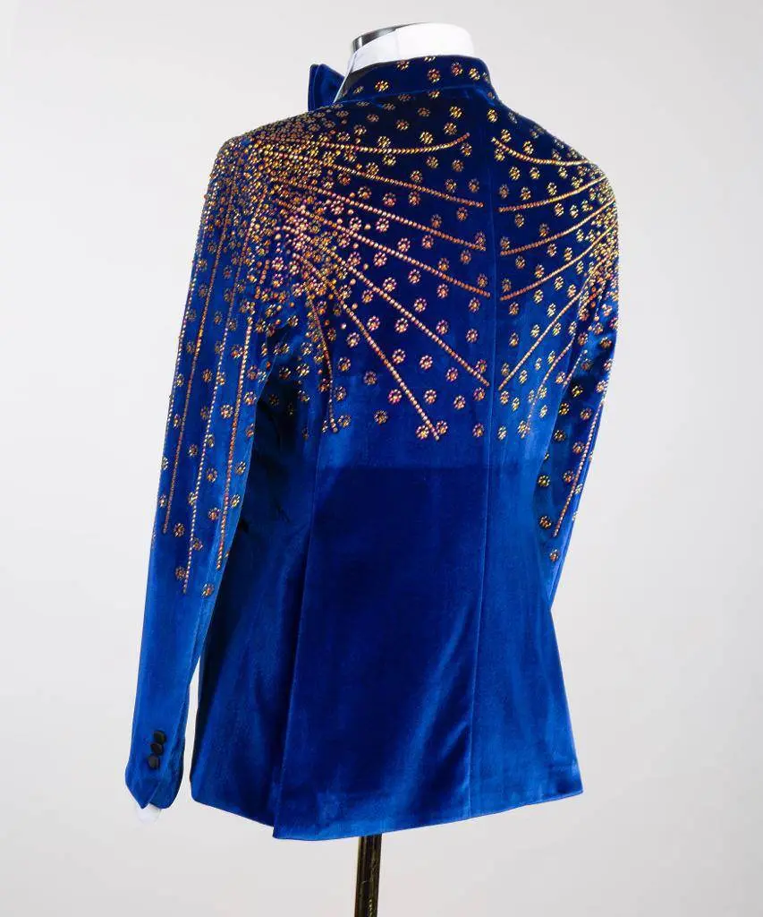 Blue Velvet Tuxedo, Gold Rhinestone, Double-Breasted — photograph 5