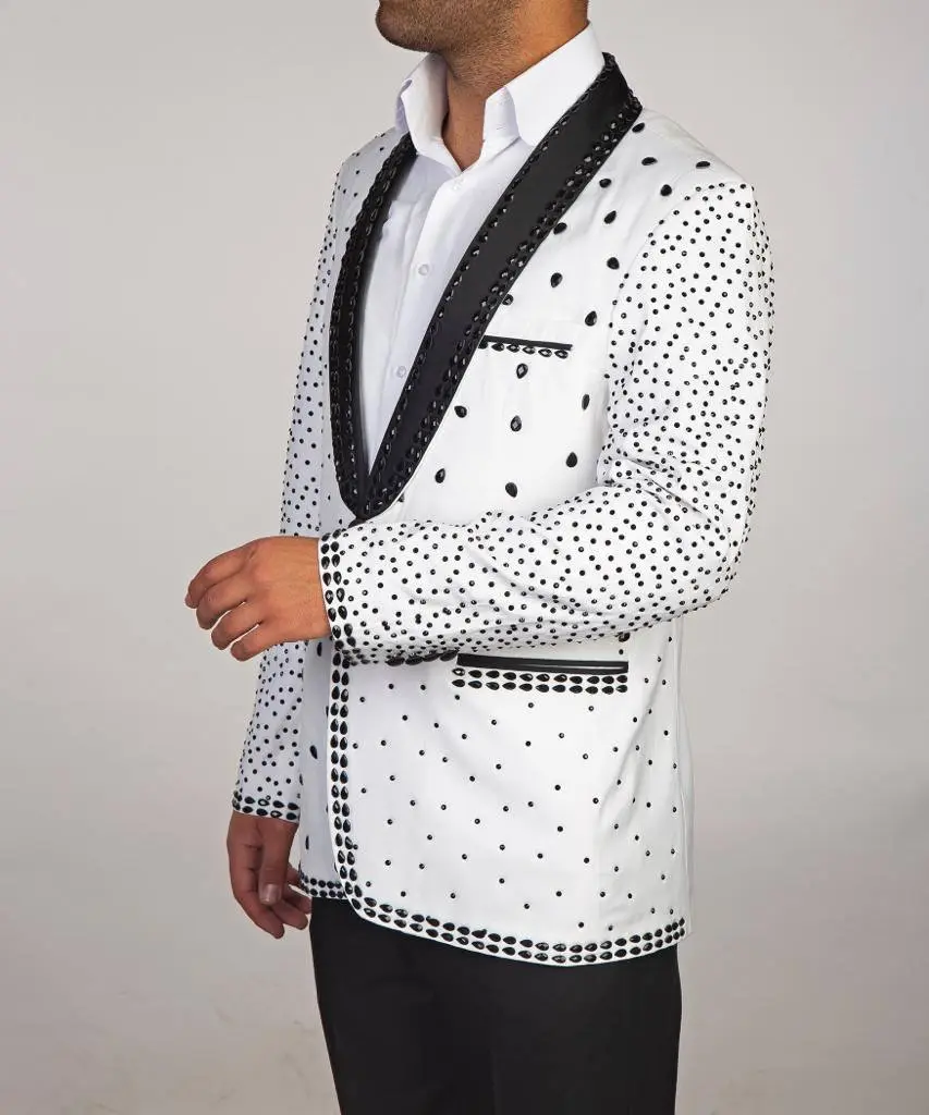 Men's 2 Piece Stone Designed White Tuxedo — photograph 6