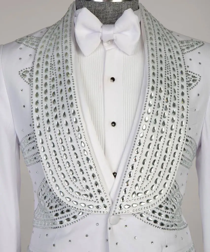 Men's 3 Piece Stone Designed White Tuxedo — photograph 4
