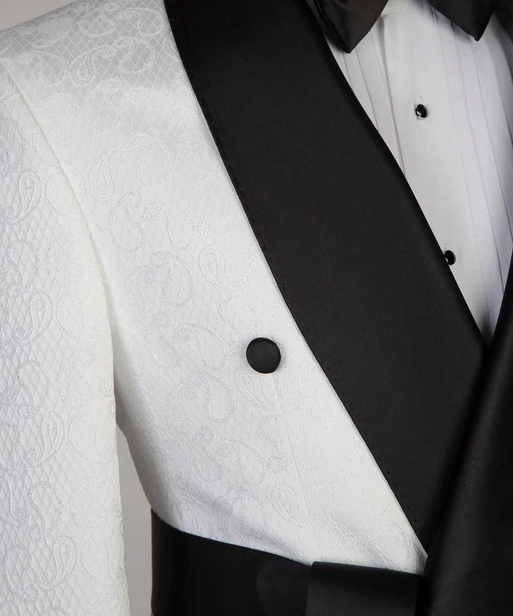 White Tuxedo with Black Collar,Belted — photograph 2