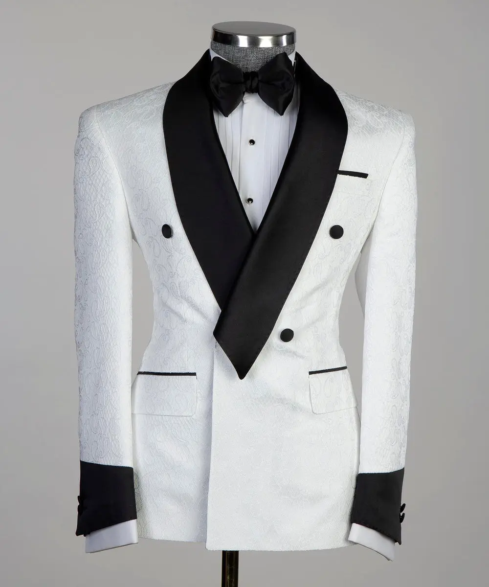 White Tuxedo with Black Collar,Belted — photograph 4