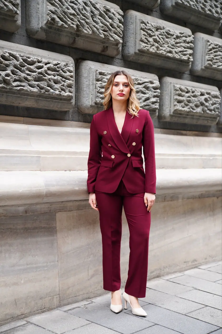 Women's 2 Piece Suit Set-Red — photograph 1