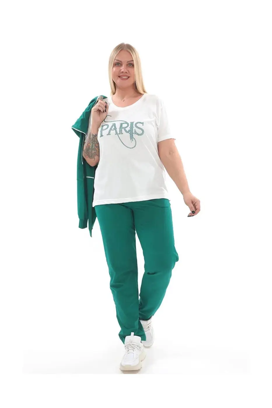 Women's 3-Piece Tracksuit Set-Green — photograph 1
