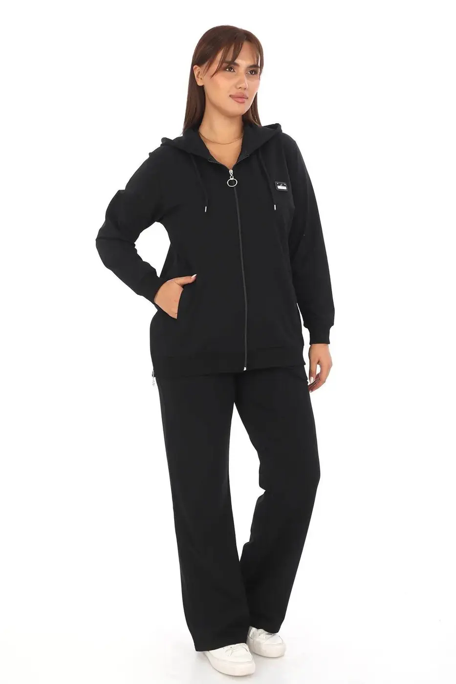 Women's Black Hooded 2-Piece Tracksuit Set — photograph 3