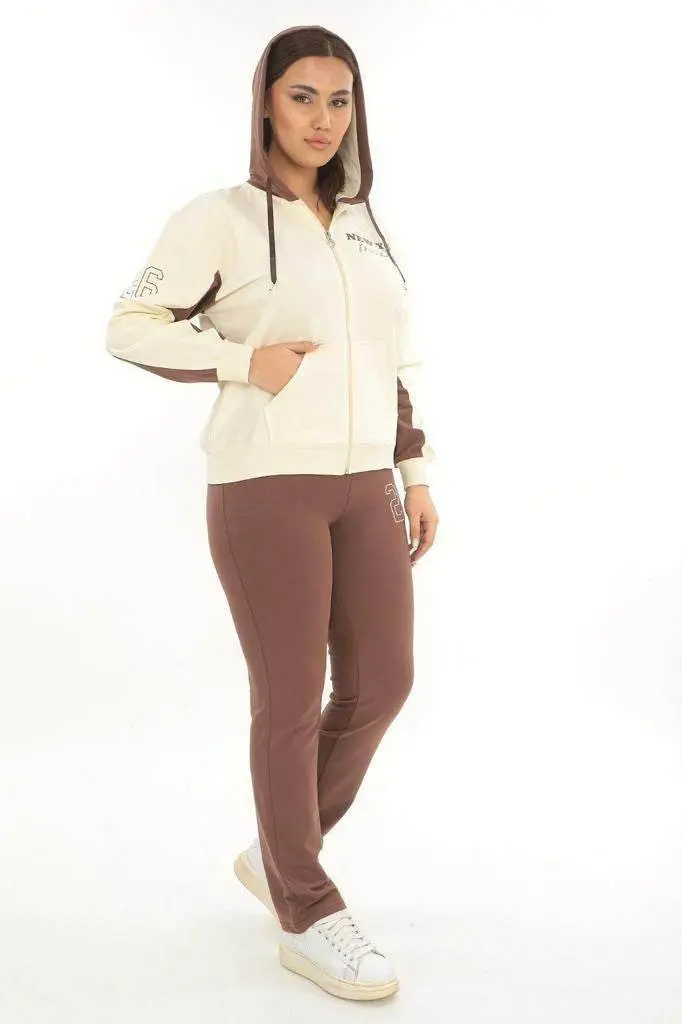 Women's Cream-Brown Tracksuit Set — photograph 1
