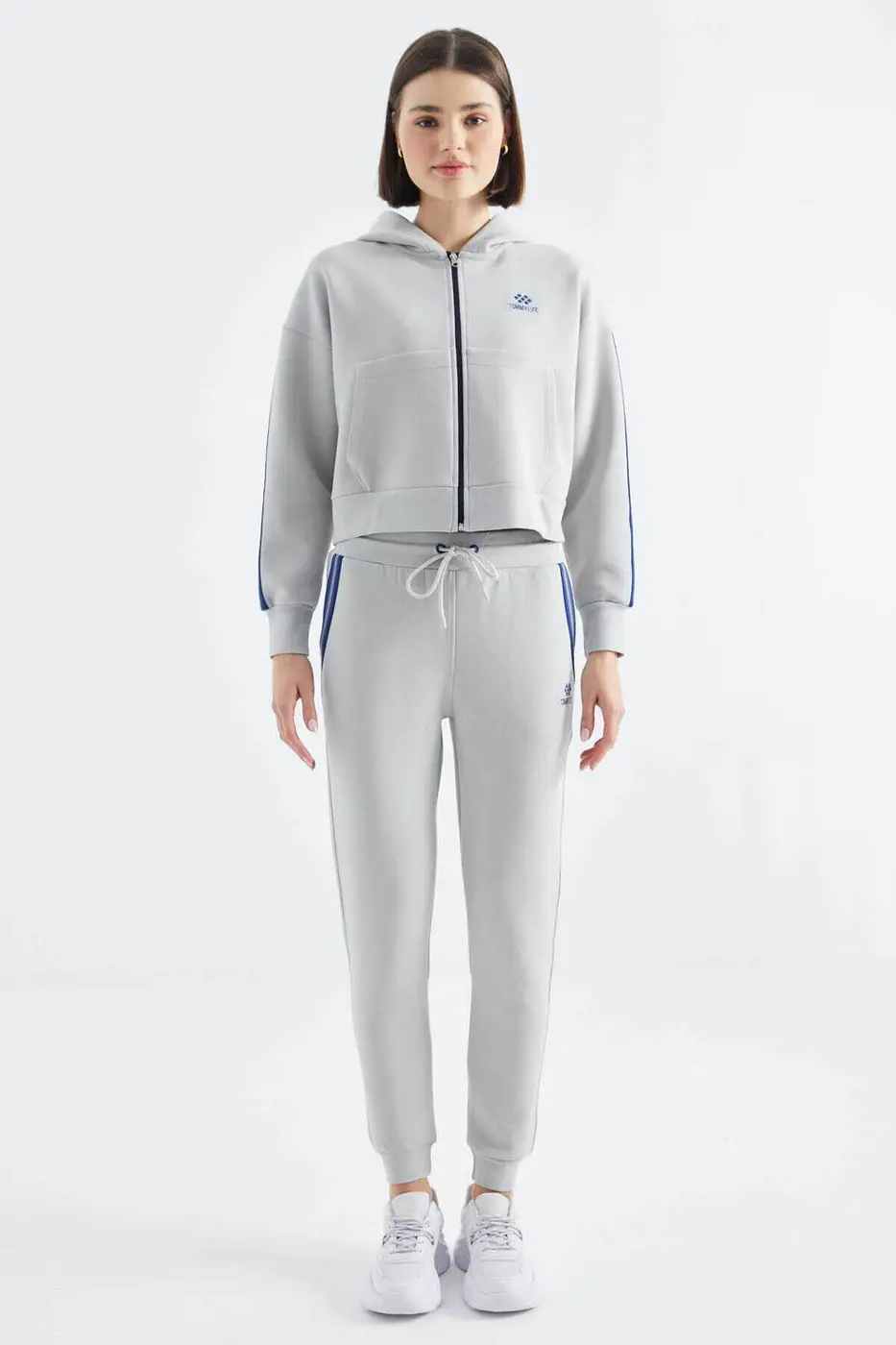 Women's Light Grey Zip-Up Tracksuit Set — photograph 3