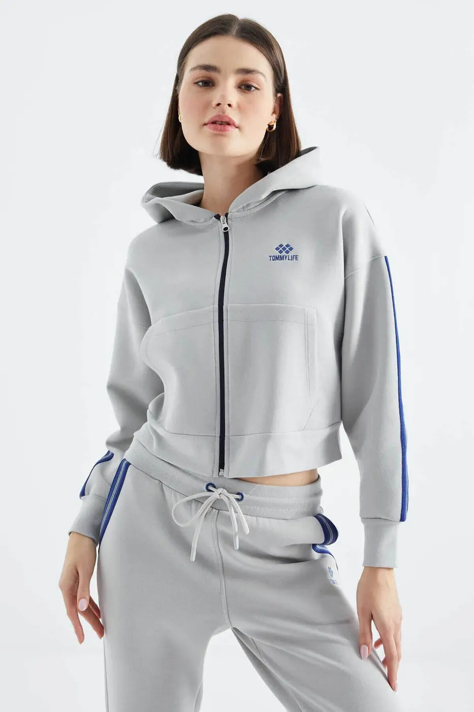 Women's Light Grey Zip-Up Tracksuit Set — photograph 5