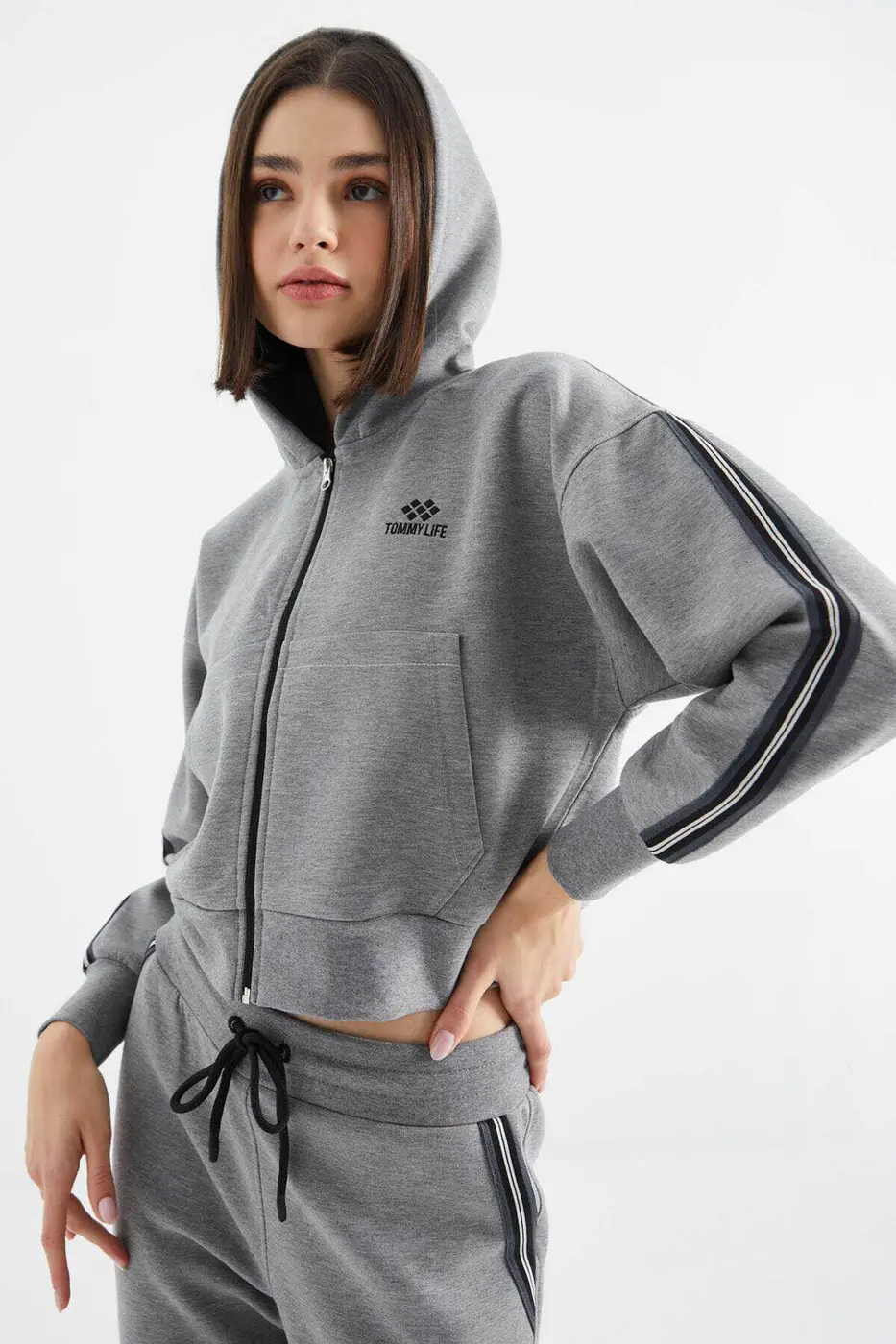 Women's Grey Zip-Up Tracksuit Set — photograph 4