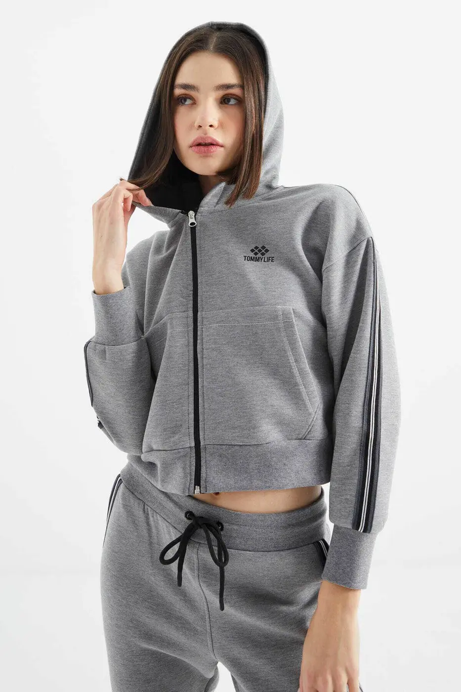 Women's Grey Zip-Up Tracksuit Set — photograph 8